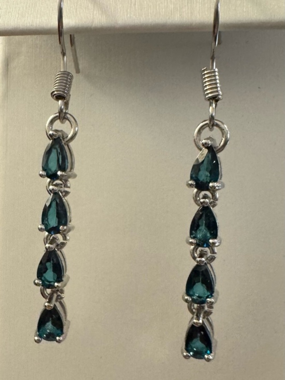 Dangling topaz earrings pear shape teardrop hook silver gemstone - Picture 1 of 3